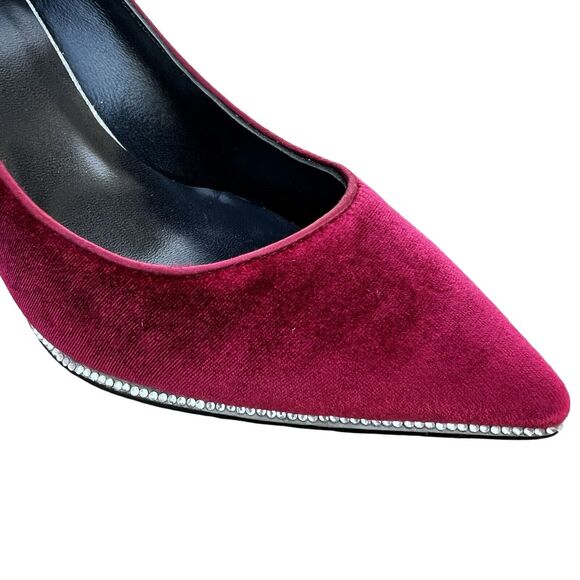 Rene Caovilla Velvet Strass Crystal Point-Toe Pump Women's Red Heel Size 5.5 - Picture 9 of 17